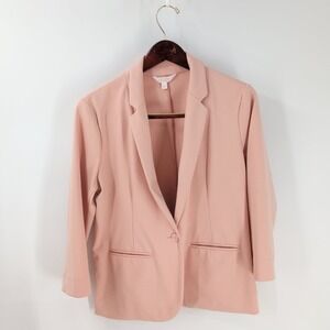 LC Lauren Conrad Charming Stylish Business Notch Fitted Blazer Light Pink Size L